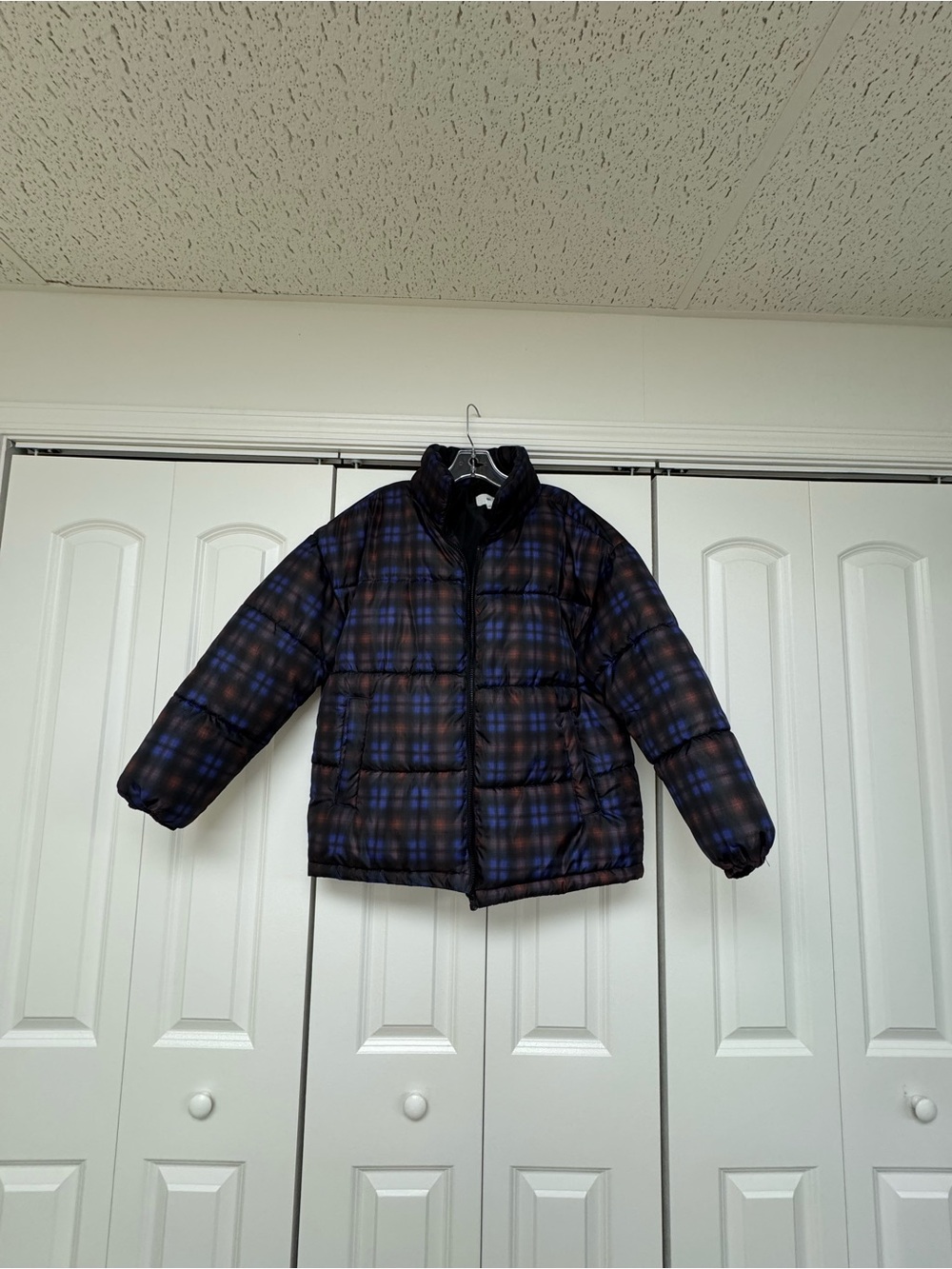 bp Plaid Oversized Puffer Jacket - Purple Earle Ombré